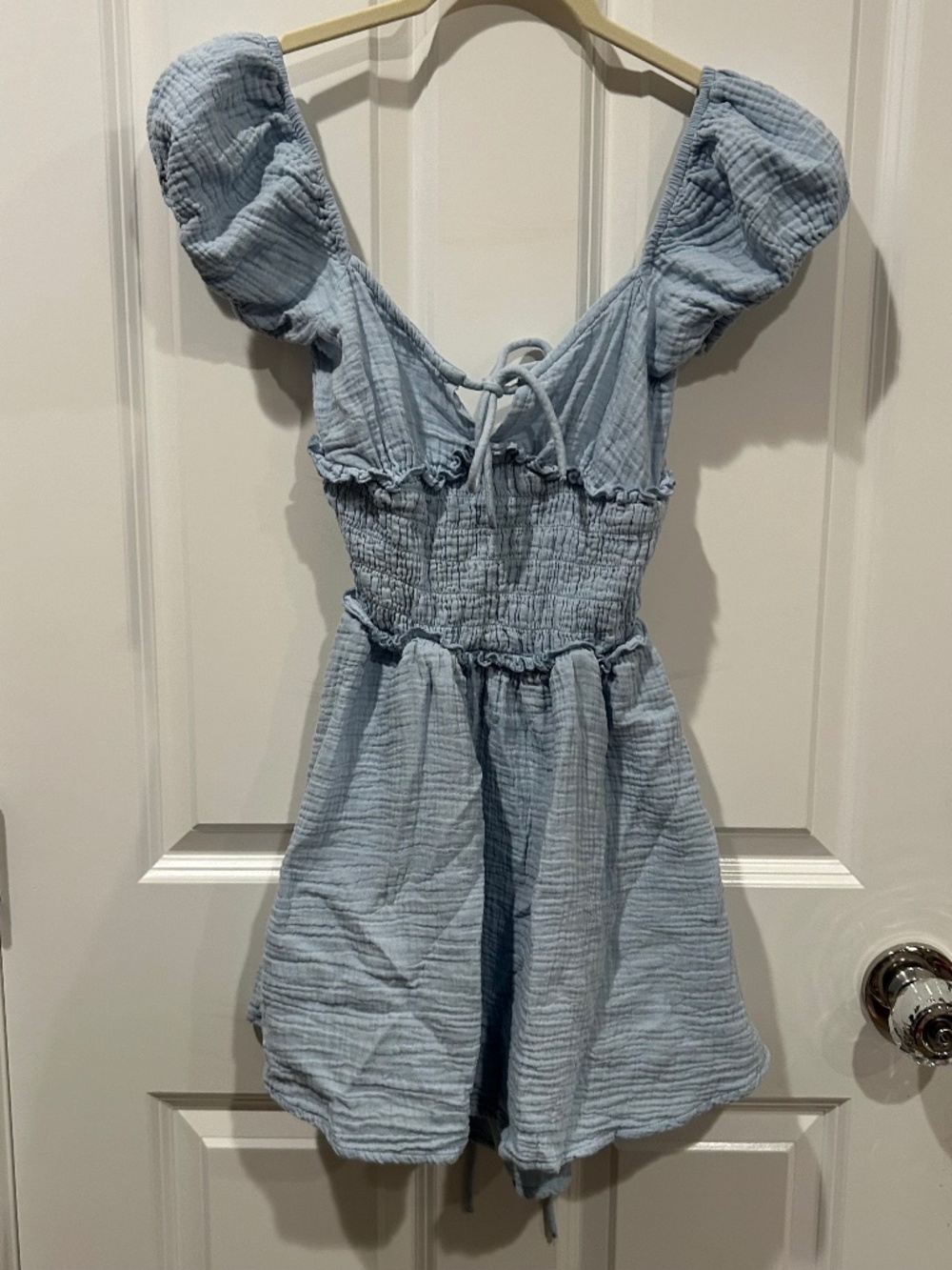 Cotton On Blue Puff Mini Open Back Dress